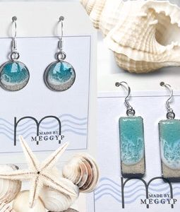 Real Sand Ocean Wave Earrings: Sterling Silver & Stainless Steel Beach Jewelry