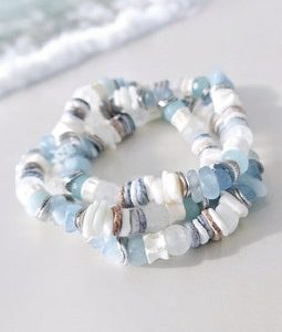 Sea Glass Bracelet: Handmade Shell & Aquamarine Beaded Nautical Jewelry