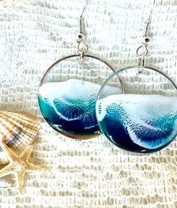 Silver & Gold Circle Ocean Wave Drop Earrings Gifts For Her Coastal Jewelry Beach Ocean Boho Unique