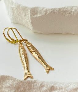 14kt Gold Filled Sardine Earrings: Bronze Aquatic Jewelry