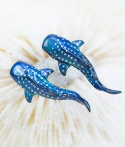NEW - Color Changing 1" whaleshark earrings on Titanium, hypoallergenic earrings,  scuba diver gift, lapel pins, miniature figures, pendants