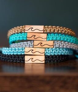 Ocean Wave Bracelet: Personalizable Reclaimed Wood, Adjustable Macrame, Surfer Jewelry, Various Colors