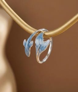 925 Sterling Silver Whale Tail Ring | Blue Enamel Ocean Ring | Adjustable Statement Ring | Unique Dainty Ring for Women