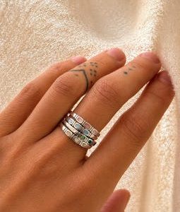 Abalone Shell Inlay Ring • Sterling Silver Stackable Band • Mother of Pearl Ring