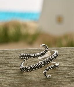 Octopus Tentacle Ring, Marine Life Jewelry, Adjustable Style Fits US 6-9