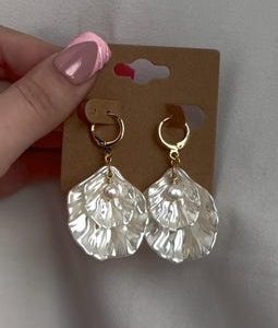 Layered Shell & Pearl Dangly Earrings, Sea Shell  Silver Gold Hoops, Beachy Ocean Lover Jewelry, Minimalist Jewelry, Christmas Gift