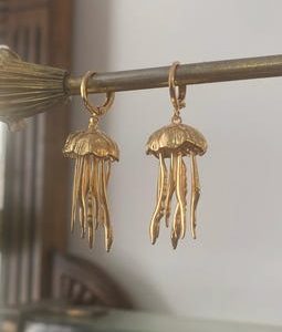 Gold or Silver Jellyfish Earrings | Large Ocean Dangle | Hoop or Hook Option | Statement Marine Gift