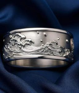Silver Wave Ring, Nautical Ocean Jewelry, Polished Finish, Statement Band