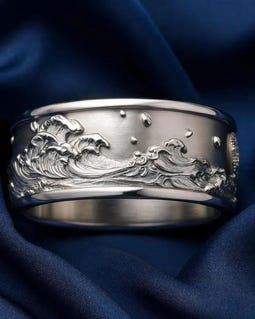 Silver Wave Ring, Nautical Ocean Jewelry, Polished Finish, Statement Band