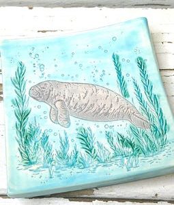 Manatee ring dish, square spoonrest, handmade ceramic pottery